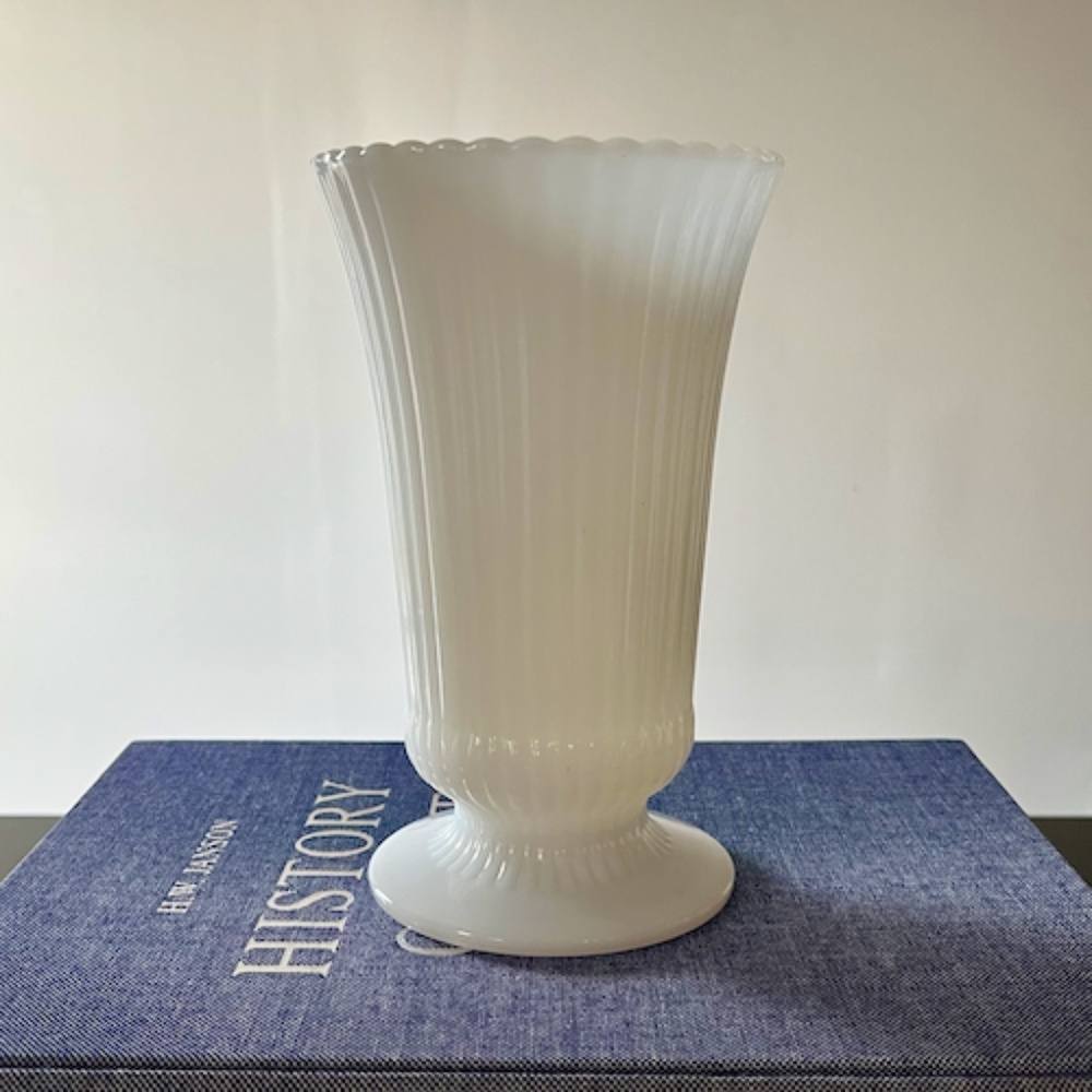 Vintage E.O. Brody Fluted Milk Glass Pedestal Vase | Home Decor, Flower Vase